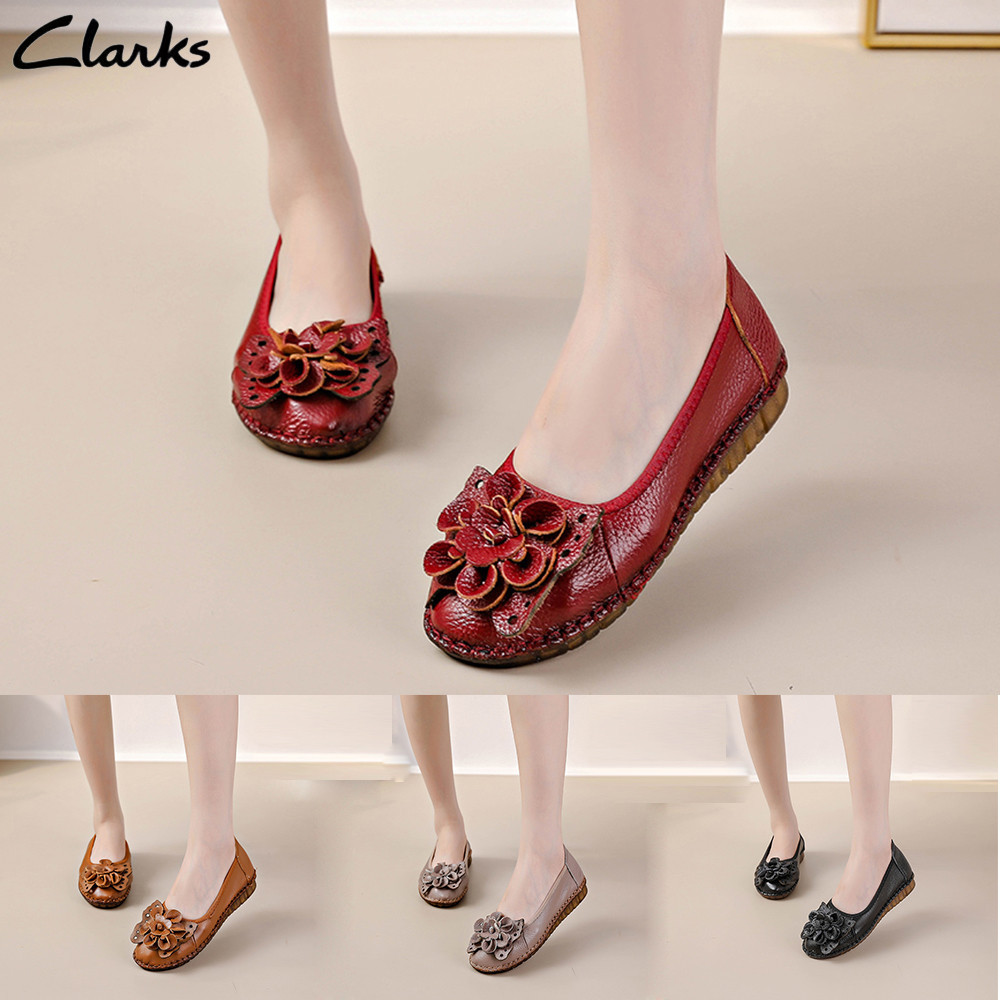 Clarks ใหม่ริบบิ้นรองเท้าผู้หญิง clarks Flats ผู้หญิงรองเท้าหนังแท้ผู้หญิง Jasmine