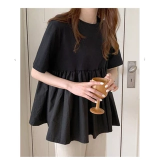 Coco~เสื้อยืดผู้หญิง หญิงตั้งครรภ์ สีทึบ สไตล์สบาย ๆ หลวม ๆ แฟชั่นเวอร์ชั่นเกาหลี