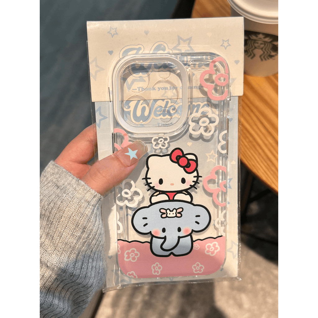 Ins เส้น Hello Kitty Baby Elephant Soft โปร่งใส Anti-Fall เคสโทรศัพท์สําหรับ iPhone 16 Promax 15 Promax 12 13 Mini 14plus 11 Pro Max X XS XR XS Max 7 8 plus Se2020 6G 6Plus