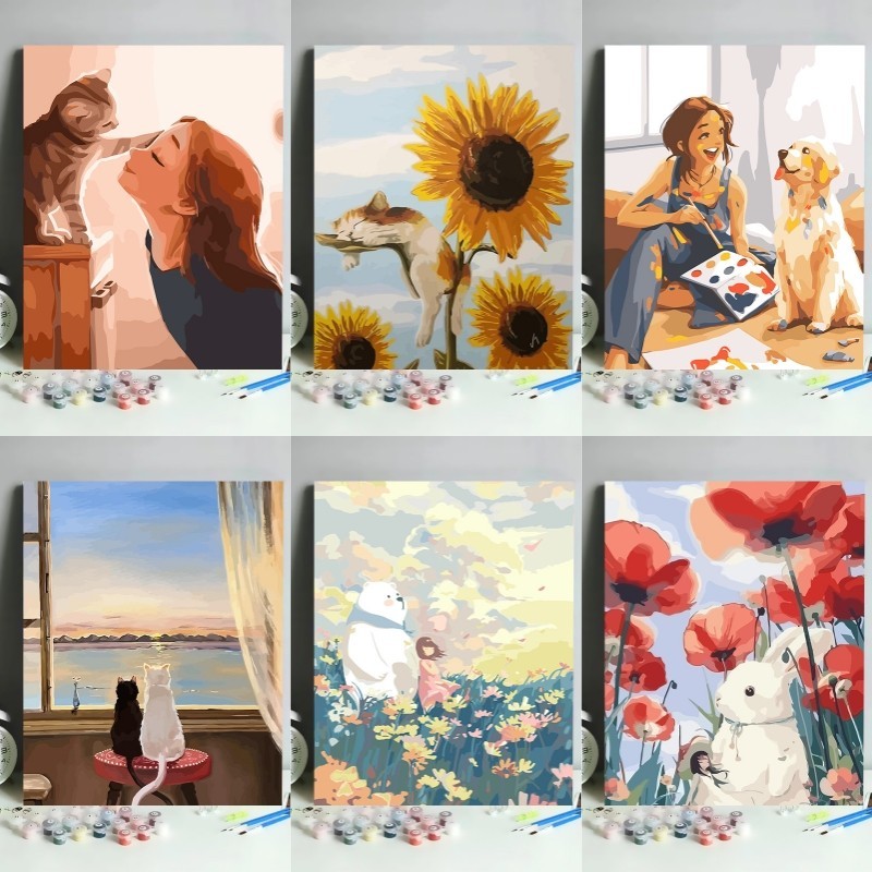 มีเฟรม ภาพระบายสีตามตัวเลข ระบายสีตามตัวเลข DIY ภาพวาดระบายสีตามตัวเลข 30X40ซม ของขวัญ DIY ดภาพวาดตกแต่งผน