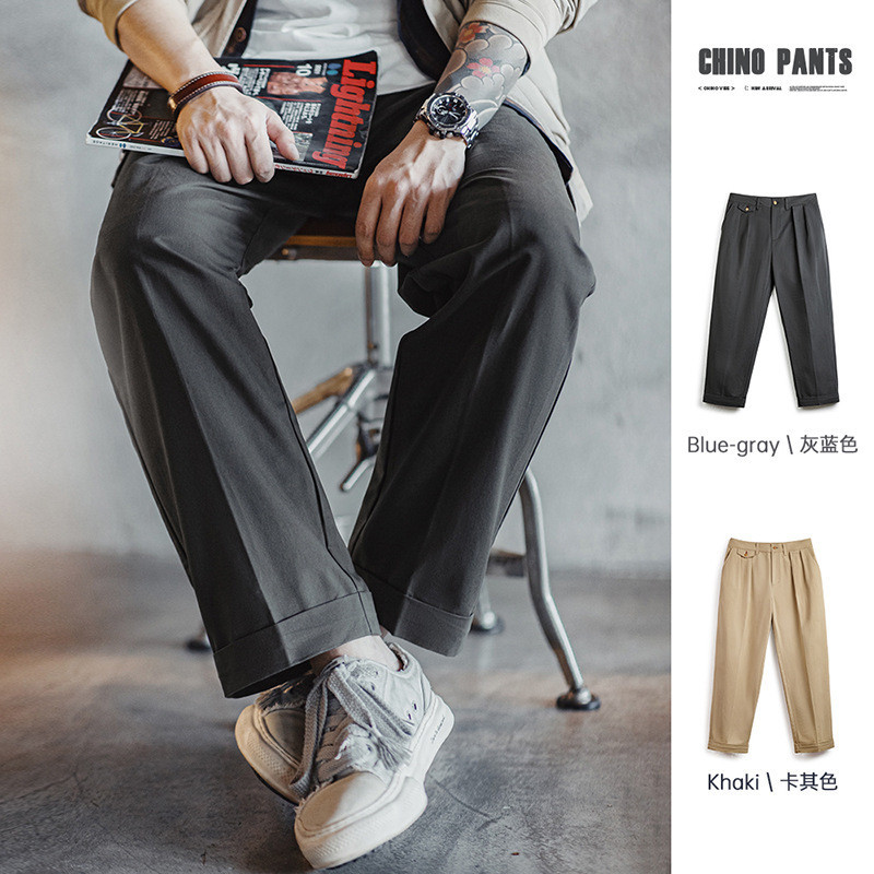 American Retro Chino Chino Casual Pants vintage Tapered Cotton Khaki Straight Pants Men Autumn