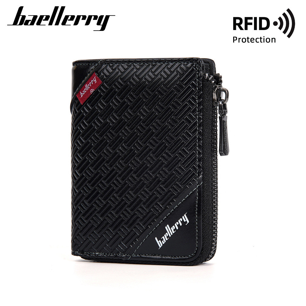 แบลเลอร์รี่ ธุรกิจไม้ไผ่ RFID ซิปกระเป๋าใส่เหรียญเรียบง่ายสะกดหนังเยาวชนกระเป๋าสตางค์ผู้ชายกระเป๋าสตางค์สั้น