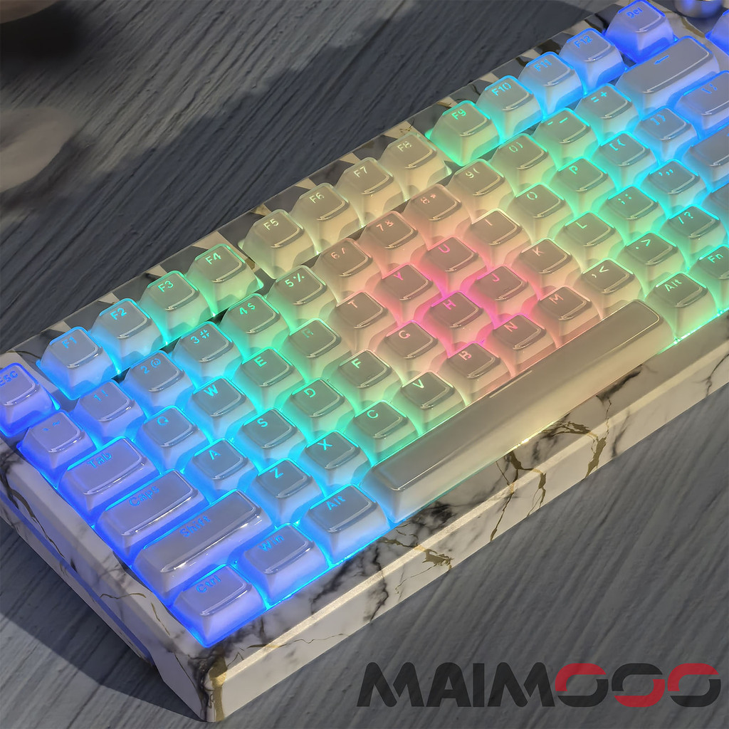 Blue Jelly Crystal Keycaps โปร่งแสง PC Double Shot คํา OEM Profile Jelly Pudding สําหรับ 61/64/68/75/84/87/108 คีย์บอร์ดสีชมพูสีขาว Cross แกน 135 คีย์ Keycaps ชุด