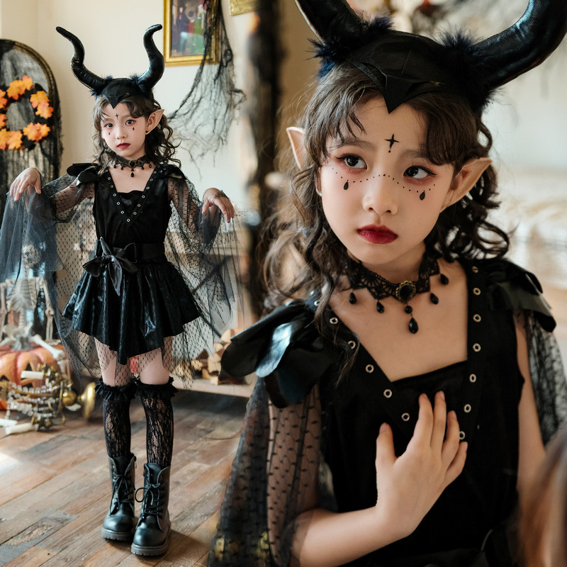 ฮาโลวีน เด็ก cosplay ชุดคอสเพลย์สำหรับเด็กการแสดงบนเวทีแม่มดสาวแคทวอล์คแวมไพร์ชุดเอลฟ์กลางคืน