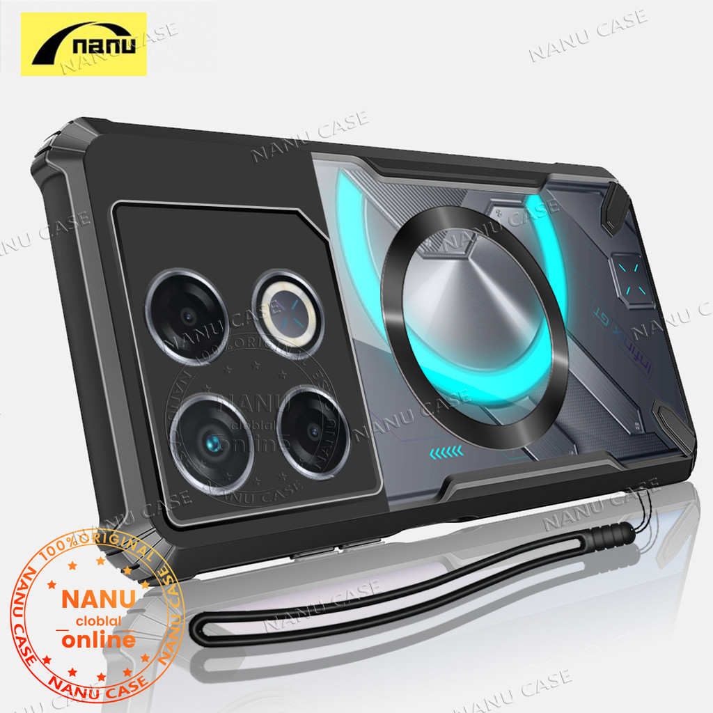 Nanu [Bull] สําหรับ Infinix GT20 Pro 5G เคสโทรศัพท์ปลอกดูดแม่เหล็กกันกระแทก TPU Soft Case + ซิลิโคนเชือกเส้นเล็กอะคริลิคโปร่งใสกลับปกแข็งกล้องเกราะป้องกัน