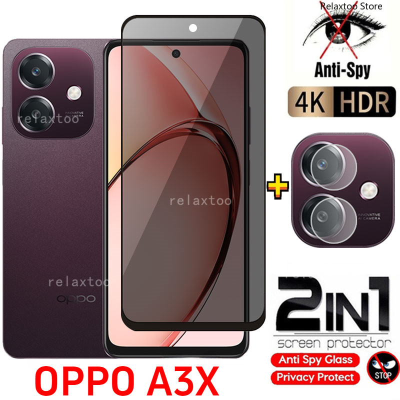 2in1 ความเป็นส่วนตัวป้องกันหน้าจอฟิล์มแก้วสําหรับ OPPO A3X A3Pro A5 A3 X Pro OPPOA3Pro OPPOA3x 4G 5G CPH2681 Full Curved Anti Spy ด้านหน้าด้านหลังเลนส์ปกป้องกระจกนิรภัยฟิล์มโทรศัพท์