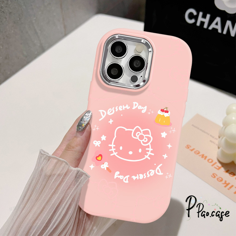 สวัสดีคิตตี้น่ารักเคสดาวมันเข้ากันได้กับ 15 14 12 11 13 Pro Max XR 8 7 14 15 Plus X XS Max SE 2020 การชุบฝาครอบเลนส์โลหะ