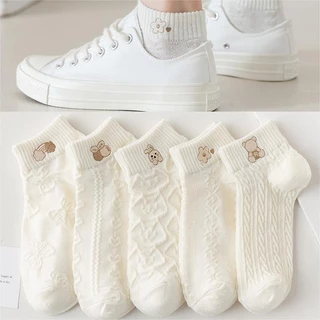 SY_SHOP899 ถุงเท้าข้อสั้น (5สี/10คู่) ถุงเท้าแฟชั่น เนื้อผ้านุ่ม ลายBEAR NO.61