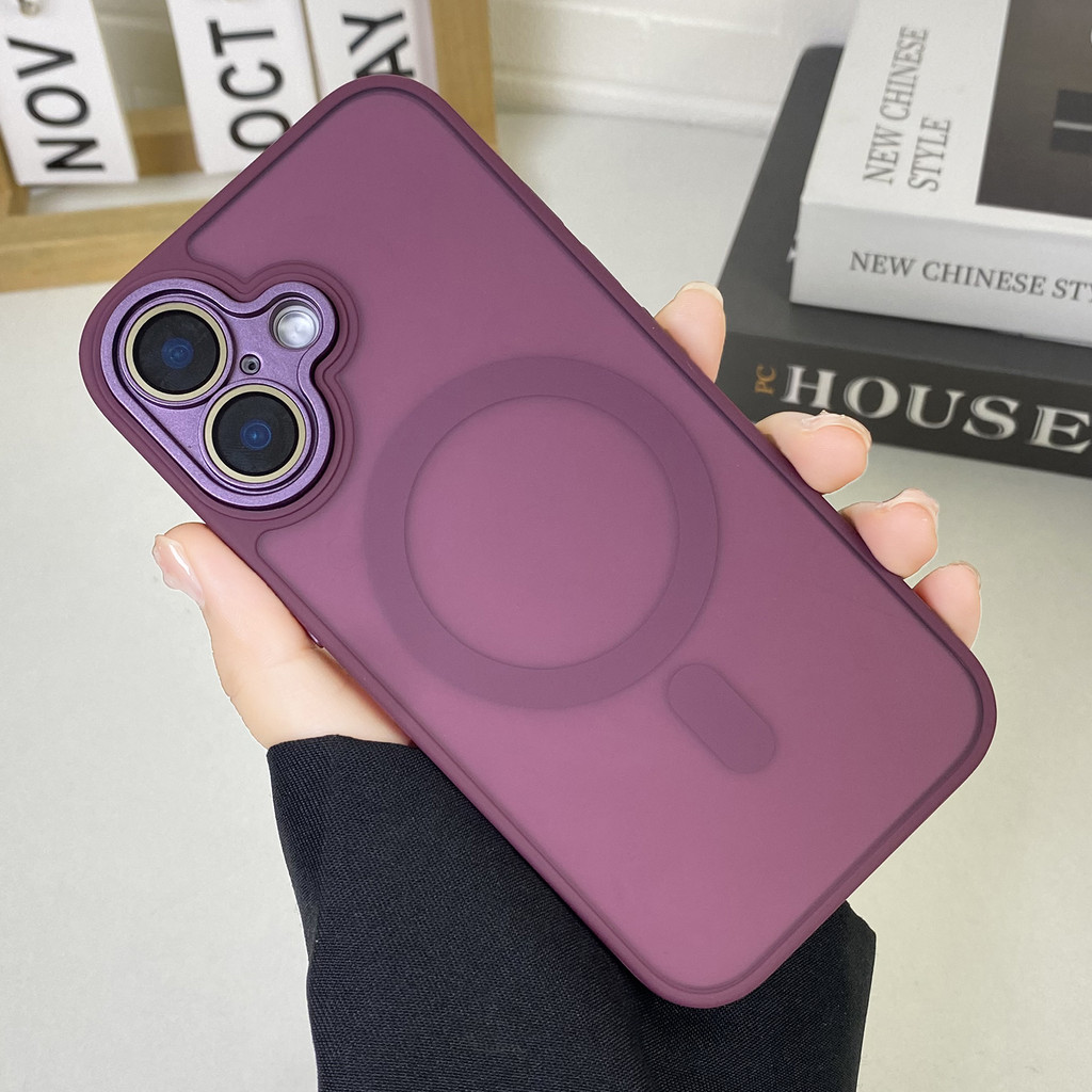 เคสแข็งอะคริลิคด้าน ไวน์/สีเขียว/สีเทาสําหรับ ไอโฟน 16 15 14 13 12 11 มือโปร สูงสุด บวก 11มือโปร พร้อมฟิล์มเลนส์โช้คอัพและเคสป้องกันการตกฝาครอบแม่เหล็