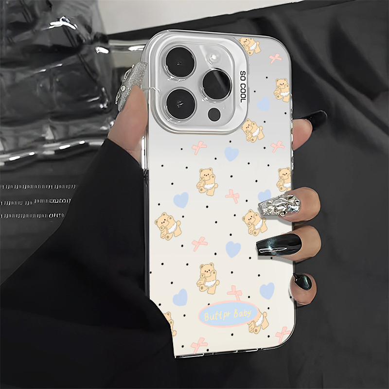 (จัดส่งภายในประเทศ) เต็มหน้าจอ หมีผีเสื้อ เคสโทรศัพท์ เข้ากันได้ iPhone11 12 13 14 15 Pro MAX X XR XS 6 7 8 Plus SE2020