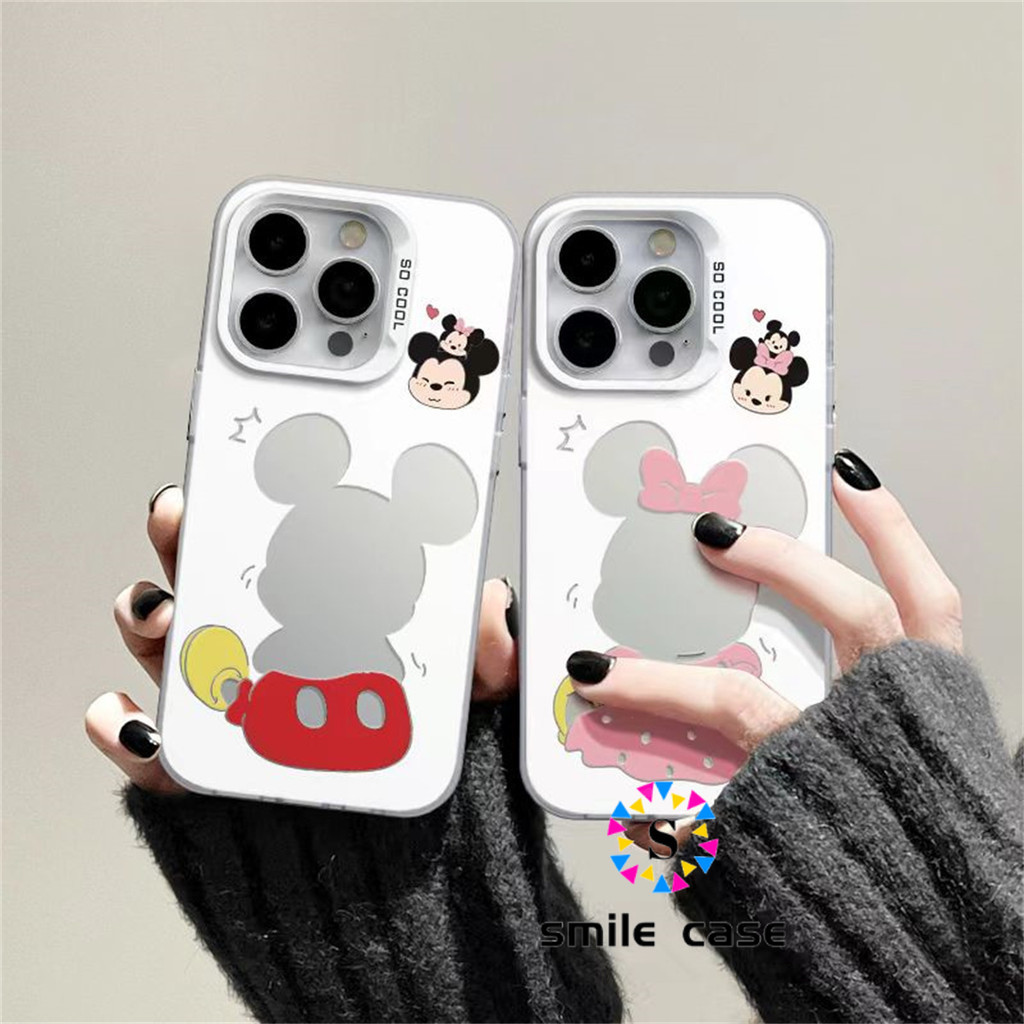 เคส iphone 11 12 IP 13 14 15plus 13 14 15 PROMAX การ์ตูนน่ารัก Mickey คู่สไตล์ปุ่มโลหะเคสโทรศัพท์แฟชั่นและทนทาน