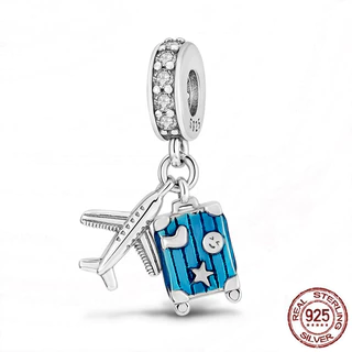 Travel S925 เงินสเตอร์ลิง Charm จี้ Fit Original charms สร้อยข้อมือลูกปัดสร้อยคอพื้นฐาน Diy เครื่องบิน Earth Trunk ลูกปัดสําหรับผู้หญิง