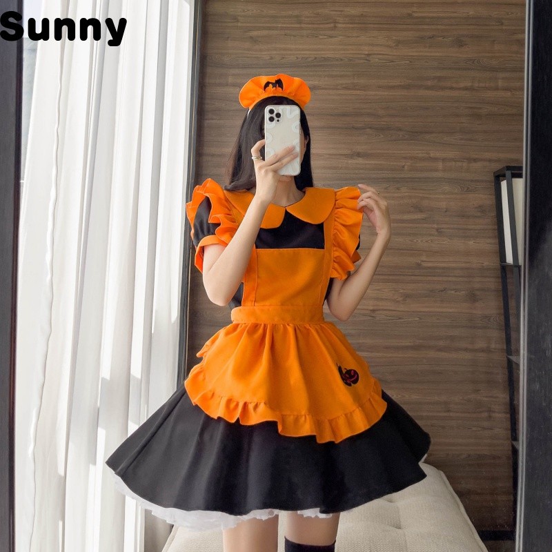 Sunny ✨COSPLAY Halloween Embroidery Maid Costume Pumpkin Maid Cloth Bat Vampire Maid Magic Witch