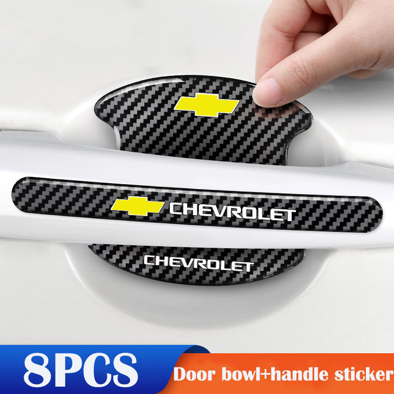 เหมาะสําหรับ Chevrolet Aveo Cruze Lacetti Trailblazer Malibu Captiva Optra Trax รถประตูชามสติกเกอร์ทนรอยขีดข่วนหนาคาร์บอนไฟเบอร์รูปแบบประตูชามจับป้องกัน