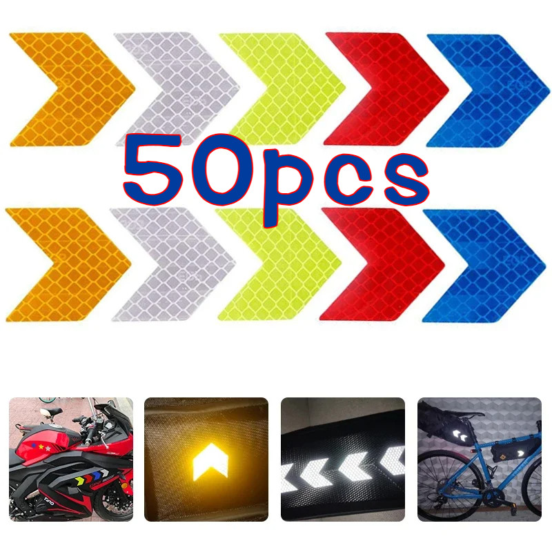 50ชิ้น/เซ็ตคืนขับรถความปลอดภัยขับรถป้ายลูกศรสติ๊กเกอร์สะท้อนแสง-ที่มีสีสันรถมอเตอร์ไซด์หมวกกันน็อคสะท้อนแสงเตือน ง เอแคลส์ รถภายนอกจัดแต่งทรงผมสติกเก