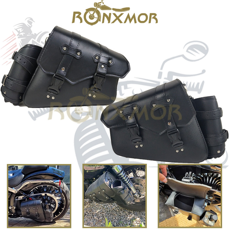Ronxmor 1PC กระเป๋าอานรถจักรยานยนต์ PU หนัง กันน้ํา สําหรับขวดน้ํา Cafe Racer Cruiser ที่กําหนดเอง สีดํา