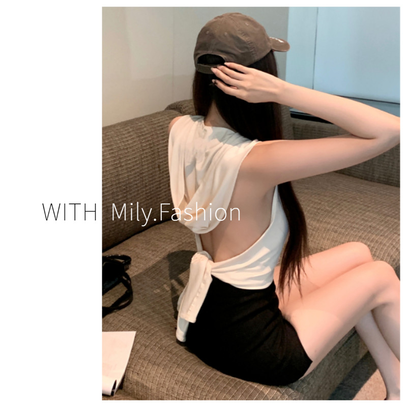 Milyfashion เสื้อยืดเสื้อกล้ามแขนกุดมีฮู้ดรัดรูปแนววินเทจสำหรับผู้หญิงเสื้อเปิดหลังแบบสั้นดีไซน์สำหรับสาวฮอตเข้ารูปใส่แล้วดูผอมเพรียวหน้าร้อน