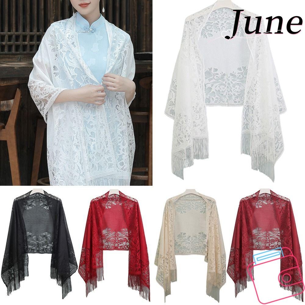 June ผ้าคลุมไหล่ผู้หญิง Hollow พร้อมพู่ชุดราตรีเสื้อคลุมปาร์ตี้ผ้าคลุมไหล่เจ้าสาวงานแต่งงานหลากสี