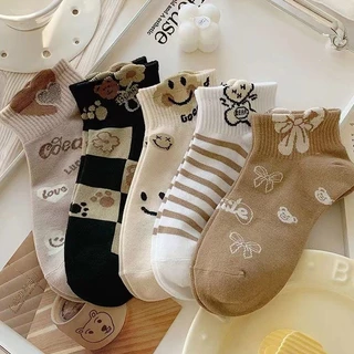 HOME818 ถุงเท้าข้อสั้น (5ลาย/10คู่) ถุงเท้าแฟชั่นเกาหลี เนื้อผ้านุ่มงานถักอย่างดี ลายยิ้ม NO.B73