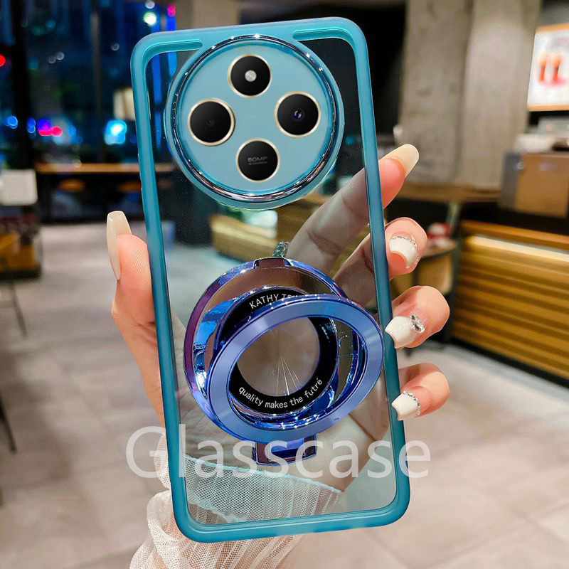 ปลอกสําหรับ Xiaomi Poco C75 C65 C61 C 75 C 65 C 61 PocoC75 PocoC65 2024 พร้อมผู้ถือแหวนสแควร์ชุบเคสโทรศัพท์แฟชั่นนุ่มกันกระแทก Came เลนส์ป้องกันกรณีปกหลัง