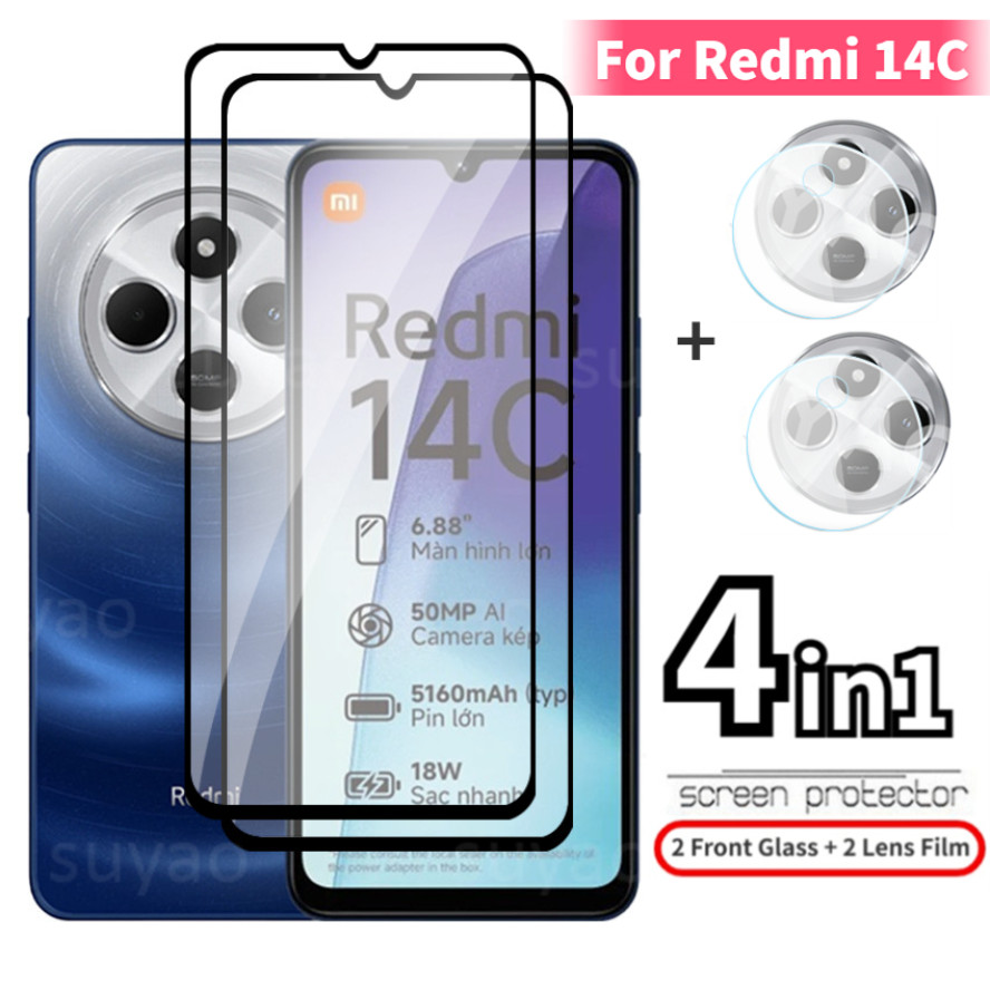 4in1 กระจกนิรภัยสําหรับ Xiaomi POCO C75 Redmi 14C 4G 2024 ป้องกันหน้าจอฟิล์มสําหรับ Xiomi Redmi14C POCOC75 4G กล้องเลนส์ป้องกันฟิล์มฝาครอบ