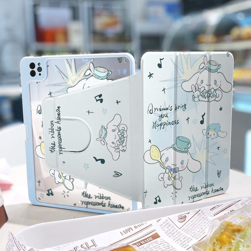 360 ° เคส iPad หมุนได้พร้อมช่องเสียบปากกาน่ารัก Magician Cinnamoroll อะคริลิค Backboard Pro11 2020 Gen10 Gen9 Gen8 Gen7 Gen6 Gen5 Air6 Air5 Air4 ฝาครอบ iPad หมุนได้