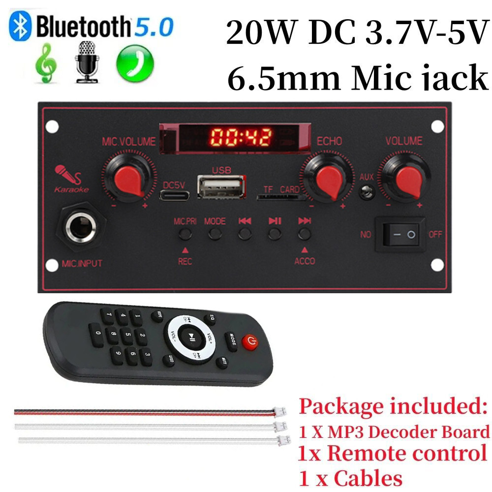 เครื่องขยายเสียง20W DC 5V บลูทูธบอร์ดเครื่องถอดรหัส6.5Mm ไมโครโฟนวิทยุเอฟเอ็ม TF USB รถเสียงเพลงลำโพงเครื่องเล่นการควบคุ
