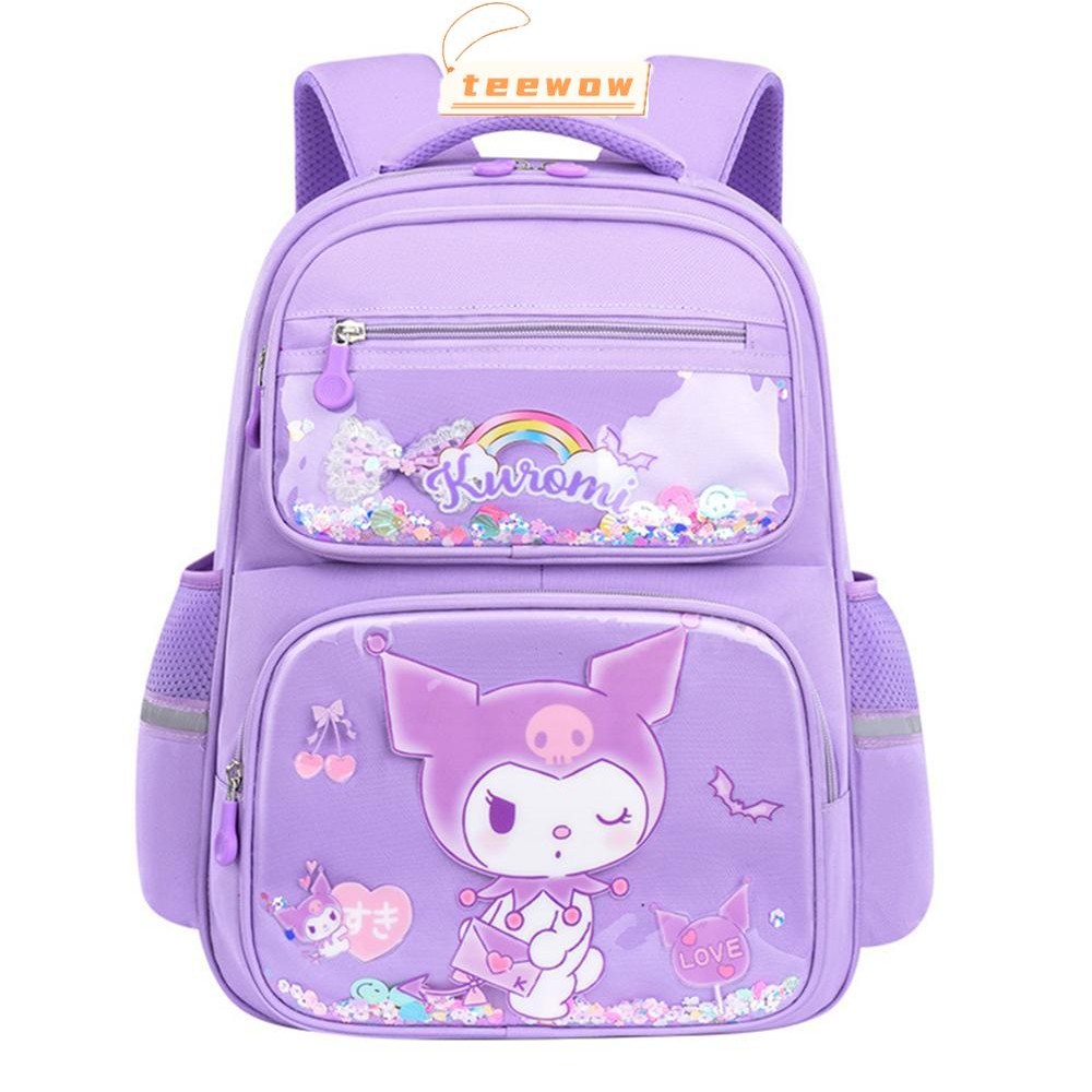 SANRIO ทีว้าว กระเป๋าเป้สะพายหลังเด็ก,กระเป๋านักเรียน คุโรมิ ซานริโอ สําหรับเด็กผู้หญิง,กระเป๋าเป้โรงเรียนการ์ตูนวัยรุ่นนักเรียนชั้นประถมศึก