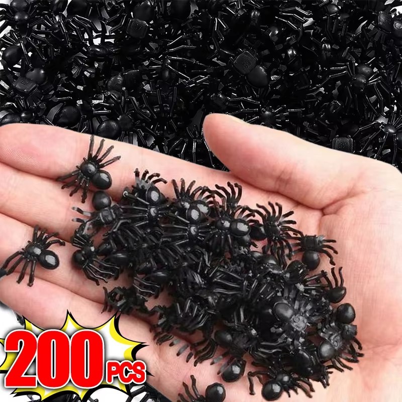50/100/200 ชิ้นฮาโลวีน Mini Spider - สยองขวัญ PE พลาสติกแมงมุมสีดํา - DIY บ้านผีสิงตกแต่งบ้าน - จําลอง Tricky ของเล่น - เด็กเหมือนจริงแมลง Prank ของเล่น