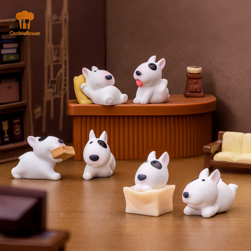 Ckfr Cute Mini Bullhead Terrier Dog Figurines Micro Landscape﻿ แผงหน้าปัดรถยนต์เครื่องประดับตั้งโต๊ะที่บ้าน ใหม่