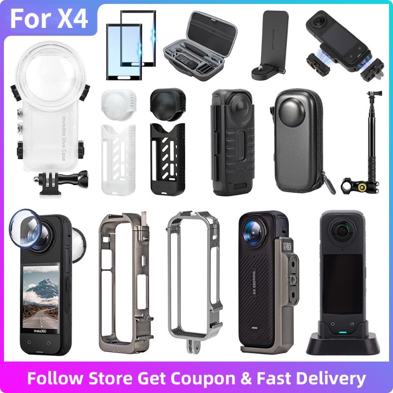 Insta360 X4 ชุดอุปกรณ์เสริมสําหรับ Insta360 X4 เลนส์ป้องกันกรอบหมวกดําน้ํากระเป๋าเก็บกรณีป้องกันหน้าจอวงเล็บ Insta 360 X4