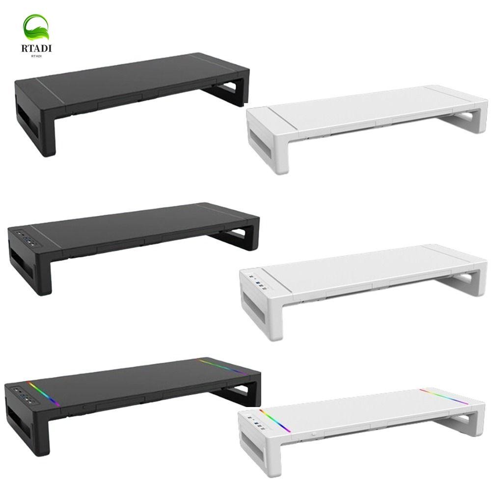 Rtadi ขาตั้งจอภาพ Riser พร้อม USB, ไฟ RGB ขาตั้งจอแสดงผลคอมพิวเตอร์แบบพับได้, Lightweigh USB 3.0 & 2.0 Hub พร้อมลิ้นชักจัดเก็บที่วางแล็ปท็อปตามหลักสรีรศาสตร์สํานักงาน