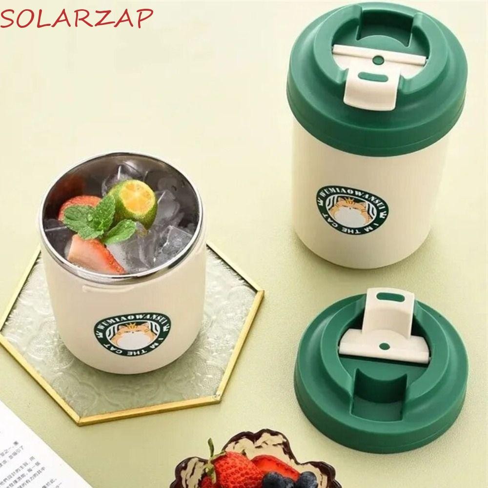 Solarzap แก้วกาแฟความร้อนสแตนเลส, 380/480ML ถ้วยกาแฟสองชั้น, Drinkware การ์ตูนแมว Pattan สูญญากาศฉนว