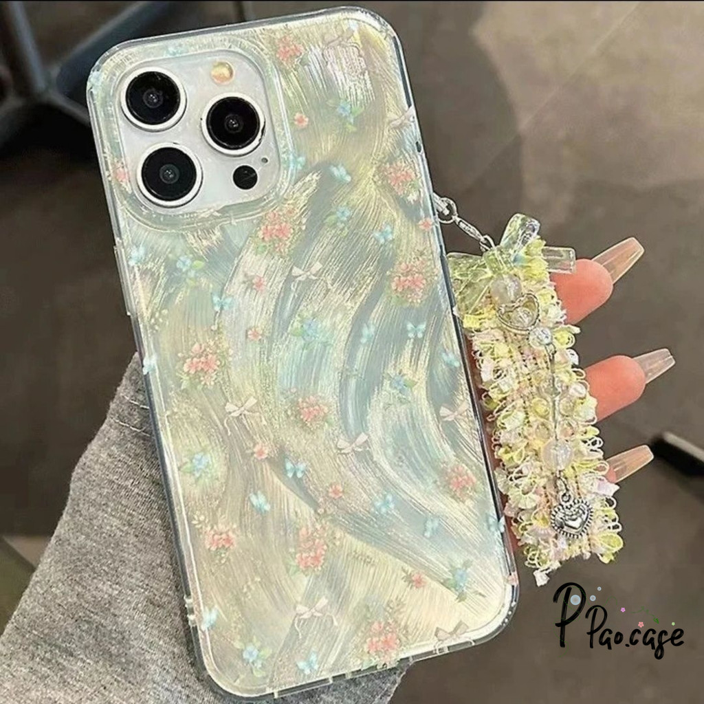 โบว์สีชมพูหวานแฟนตาซีโบว์ขนนกเข้ากันได้ เคสไอโฟน 15 XR 11 13 12 14 Pro Max 8 15 7 Plus X XS Max SE 2020 เคส