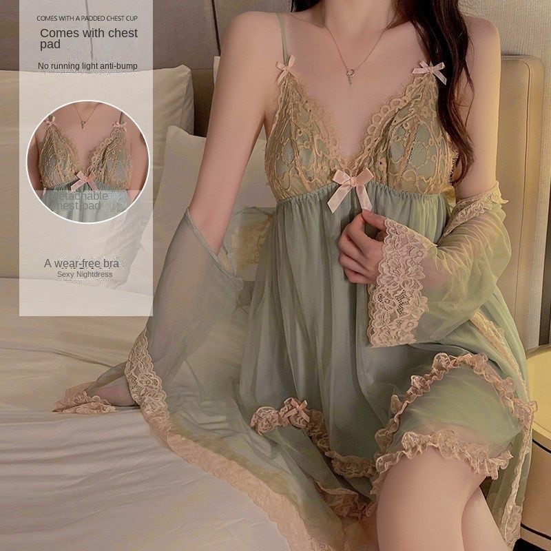 2024 ใหม่ชุดนอนเซ็กซี่หญิงยอดนิยม Slip Nightdress ฝรั่งเศส Pure Desire ลูกไม้ตาข่าย plus ขนาดชุด