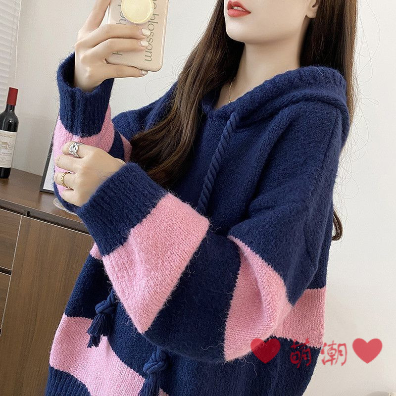 ❤น่ารัก น่ารัก อินเทรนด์❤ส-3เอ็กแอล เสื้อกันหนาวถักด้านบนขนาดใหญ่สไตล์ขี้เกียจคลุมด้วยผ้าด้านบนเสื้อกันหนาวเสื้อสวมหัวผู้หญิงฤดูใบไม้ร่วงฤดูหนาว2024เวอร์ชั่นเกาหลีหลวมคลุมด้วยผ้าด้านบนลายเสื้อออก