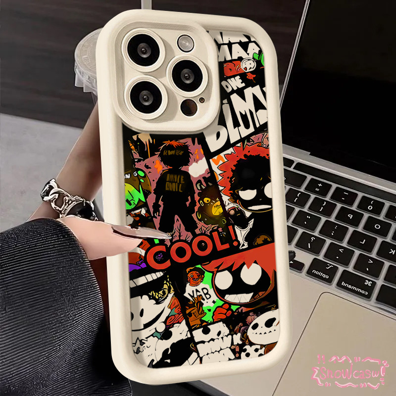 ภาพประกอบกราฟฟิตี้สีดำเข้มสุดเท เคสOPPO A16 A17 A78 A58 A12 A18 A15 A7 A38 A54 A57 A17K A5s A53 A5 A77 A16K Reno 5F 4 8T