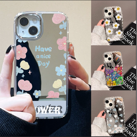 กระจกเงา iPhone case มีกระจก for iPhone 11 Pro Max 14 15 12 Pro Max 15 14 Plus เคสไอโฟน ลายดอกไม้สีสันสดใส