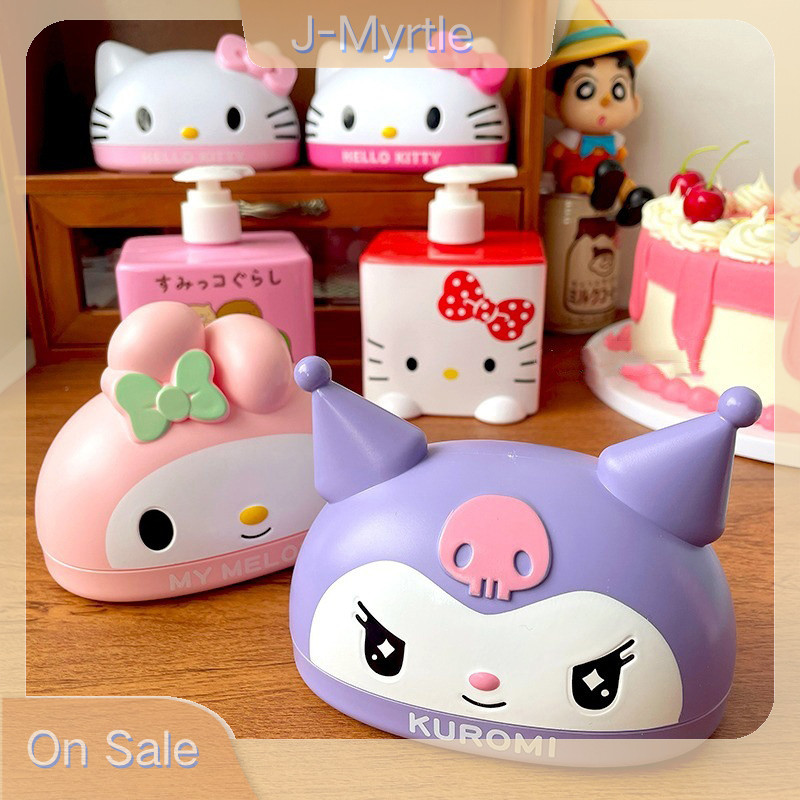 J-myrtle Kawaii Sanrio Hello Kitty กล่องสบู่ Kuromi My Melody จานสบู่ลื่นท่อระบายน้ํา Travel Home ห้องน้ําถาดสบู่ Nice