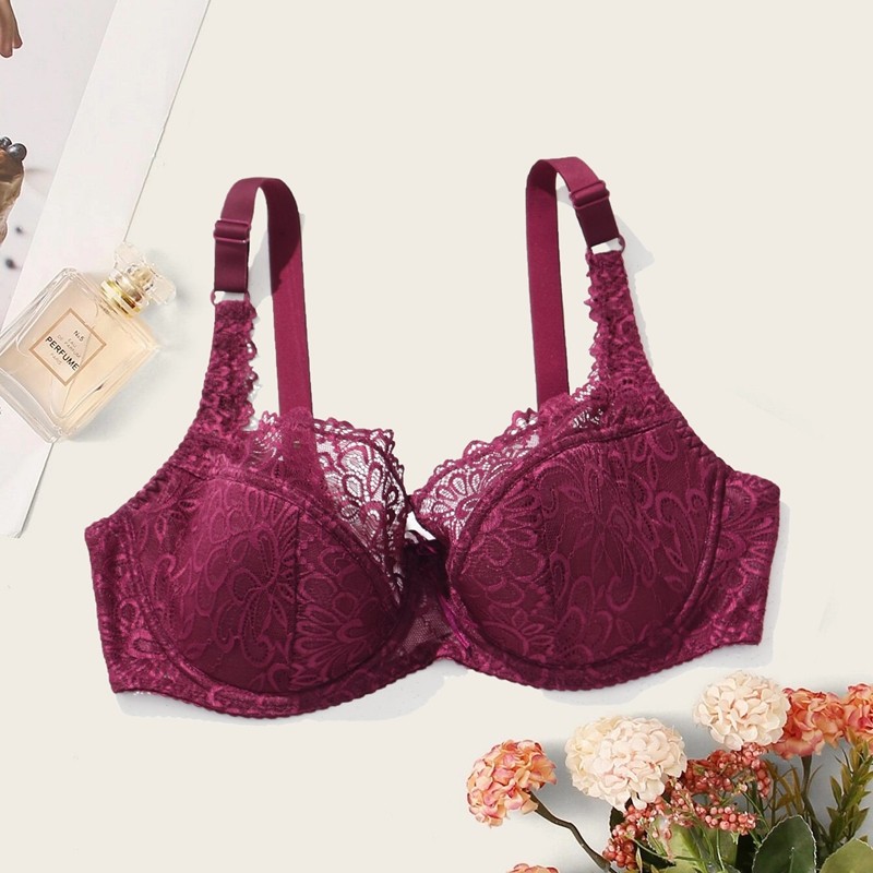 Softrhyme ผู้หญิงดอกไม้ลูกไม้ Bra Plus ขนาด Bras พร้อมสายไฟ Full ถ้วยชุดชั้นใน 38D 40D 42D 38E 40D 4