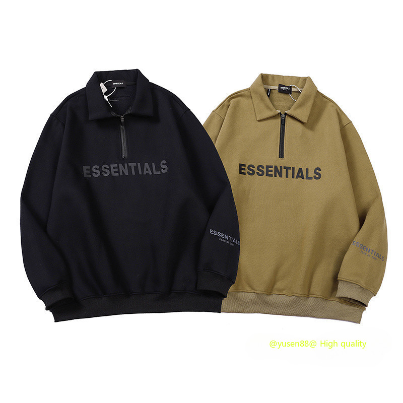 **** Hot *** แฟชั่นสไตล์ใหม่ FOG Double Line ess หน้าอกการพิมพ์ตัวอักษรสามมิติเสื้อสเวตเตอร์ขนแกะครึ่งซิป