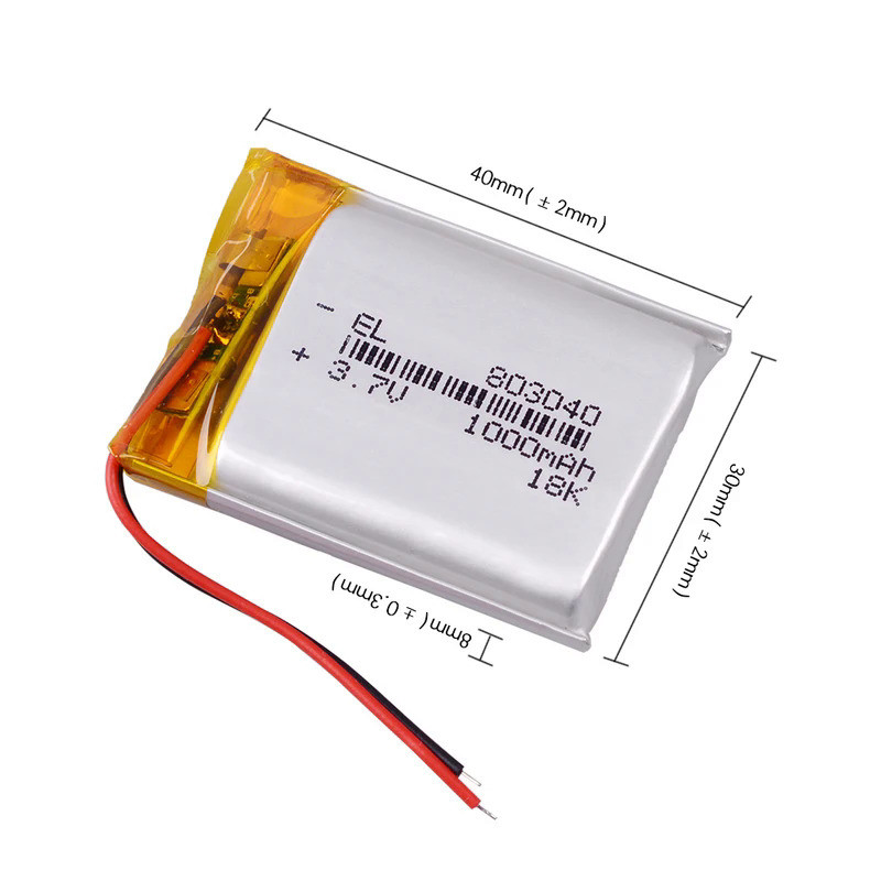 3.7V 1000mAh Lipo Lithium Polymer Battery 803040 lantern headlamp flashlight headphones bluetooth sp