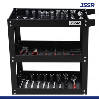 JSSR รถเข็นเครื่องมือช่าง 3 ชั้น โครงเหล็กหนา 0.9 mm ล้อใหญ่ 3 นิ้ว รับน้ำหนัก 200kg พ่นสี Powder Coating กันสนิม