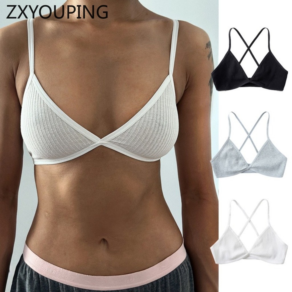 Zxyouping กลับสามเหลี่ยมถ้วย Bra ไม่มีแหวนเหล็ก Ultra-thin Deep V คอ Crossover ชุดชั้นใน