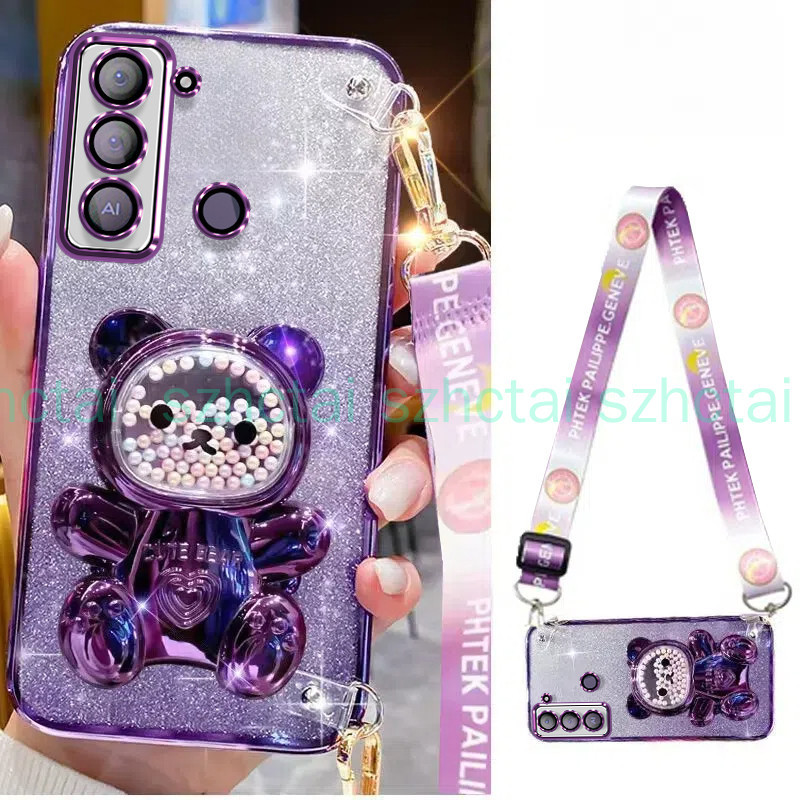 เคส Tecno Pop 5 LTE สายรัดข้อมือยาวสไตล์พร้อมที่ยึดยึดหมีลูกปัดสีสันสดใสเคสโทรศัพท์ tpu แบบนุ่มหรูหรา เคสโทรศัพท์ Tecno Pop 5 LTE