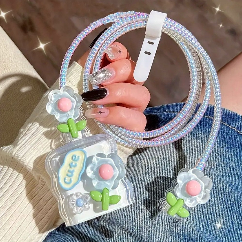 1ชุด5ชิ้น ชุดถนอมสายชาร์สำหรับ ไอโฟน20W/18W/30W Cable Bite เคสหัวชาร์จ สายชาร์จ ลายการ์ตูนน่ารัก ตัว