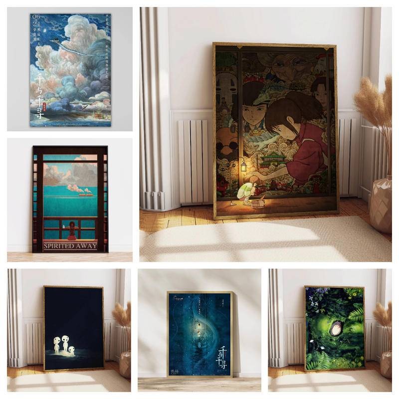 Spirited Away โปสเตอร์ Wall Art ผ้าใบพิมพ์ตกแต่งบ้านโปสเตอร์ภาพยนตร์