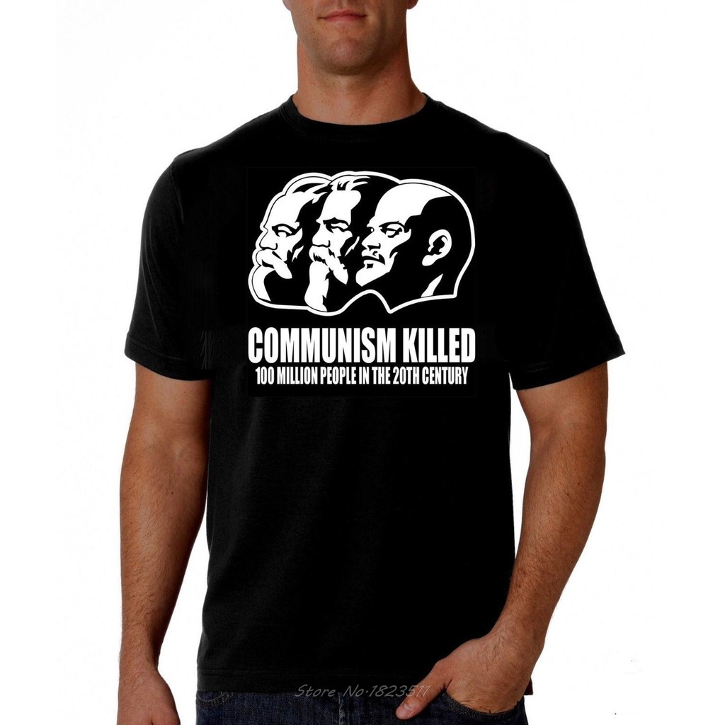 Communusm Killed Marx Anti Communyst Anti Socialism Maga Qanon T เสื้อลําลองผู้ชายผ้าฝ้ายเสื้อยืดตลก