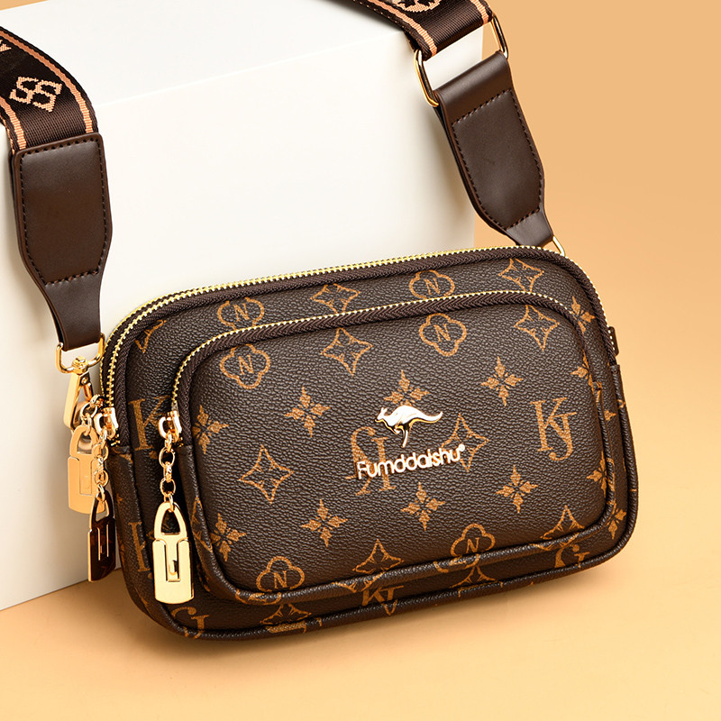 High-end Feeling PU หนัง Messenger กระเป๋า Casual Commuter กระเป๋าสะพายความจุขนาดใหญ่ Retro พิมพ์ไหล่กระเป๋าแฟชั่น All-Match