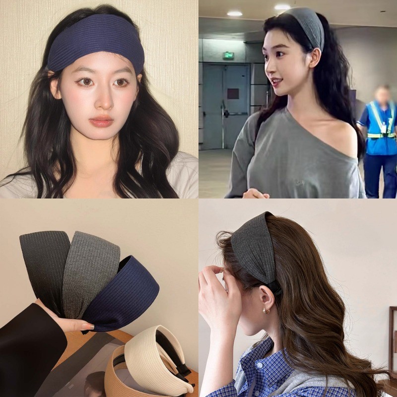 Retro กว้าง Brim ถักแถบคาดศีรษะผู้หญิงs เกาหลีแฟชั่นกีฬาสไตล์ผม Band อุปกรณ์เสริมผม